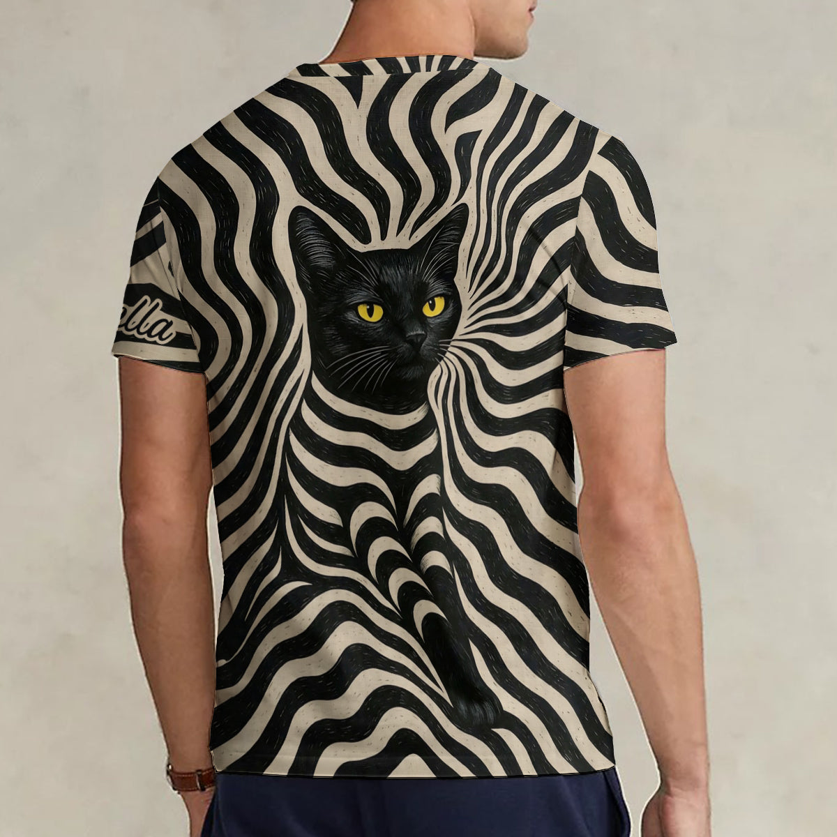 T-shirt V-Neck Personnalisé Chat Noir Artiste Psychedelique - Style Cool