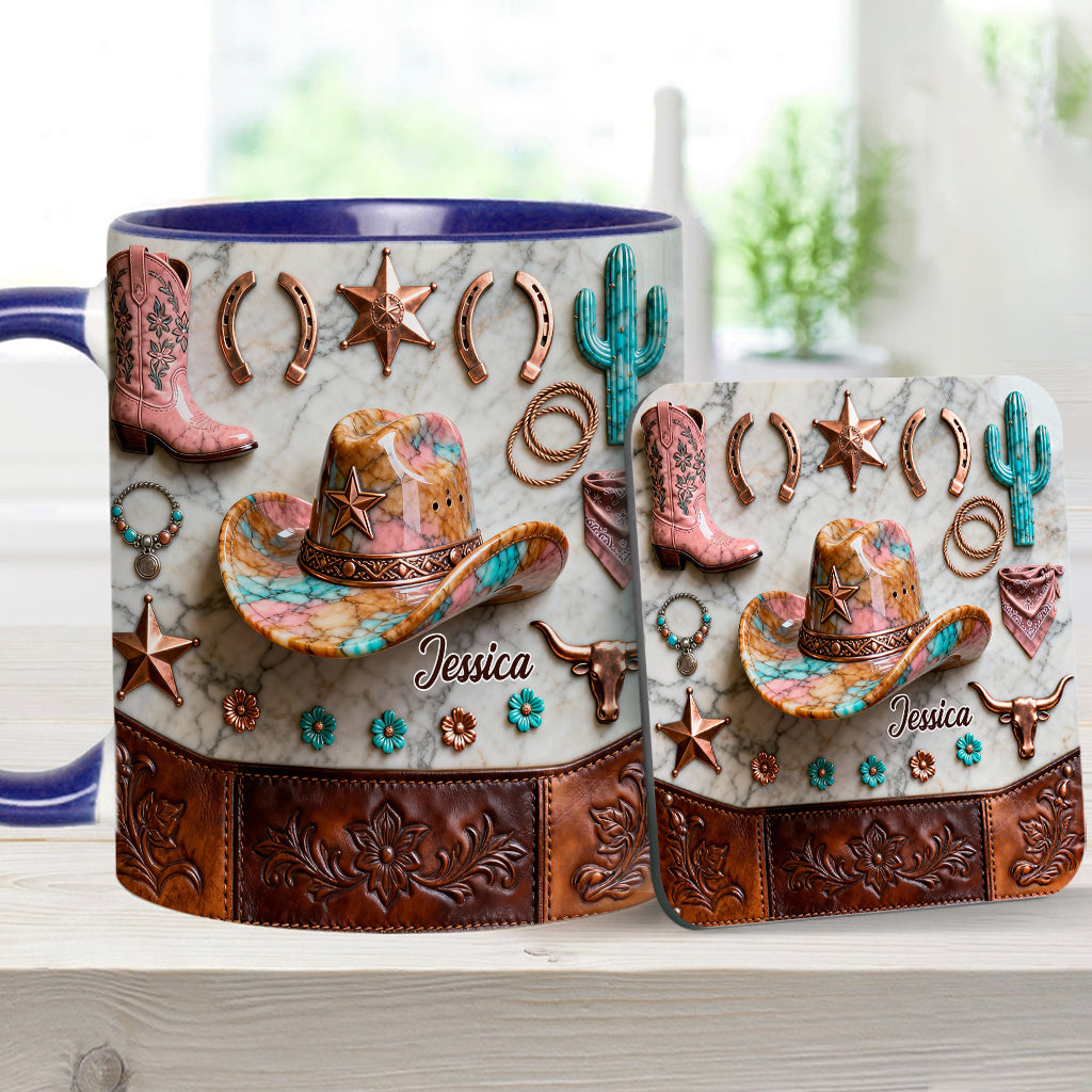 Mug et sous-verre personnalisés « Cowgirl forte »