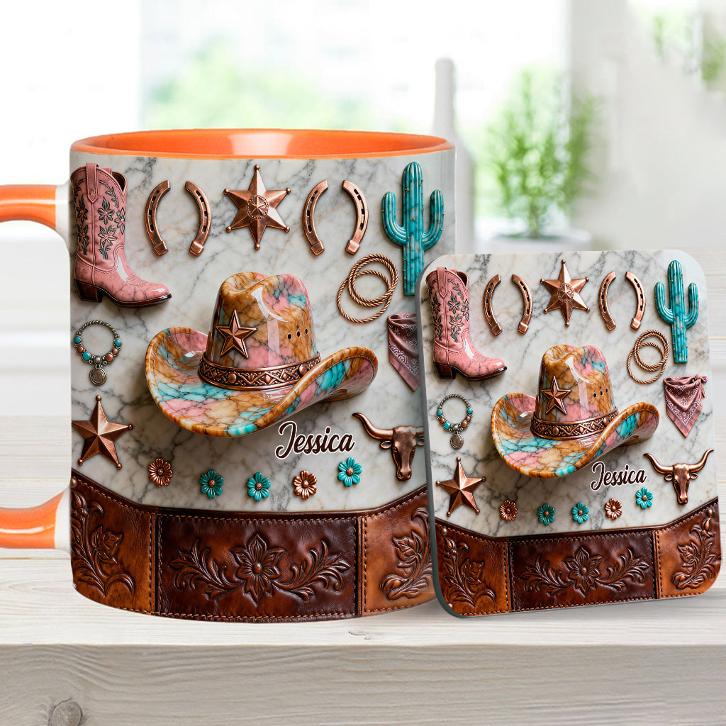 Mug et sous-verre personnalisés « Cowgirl forte »