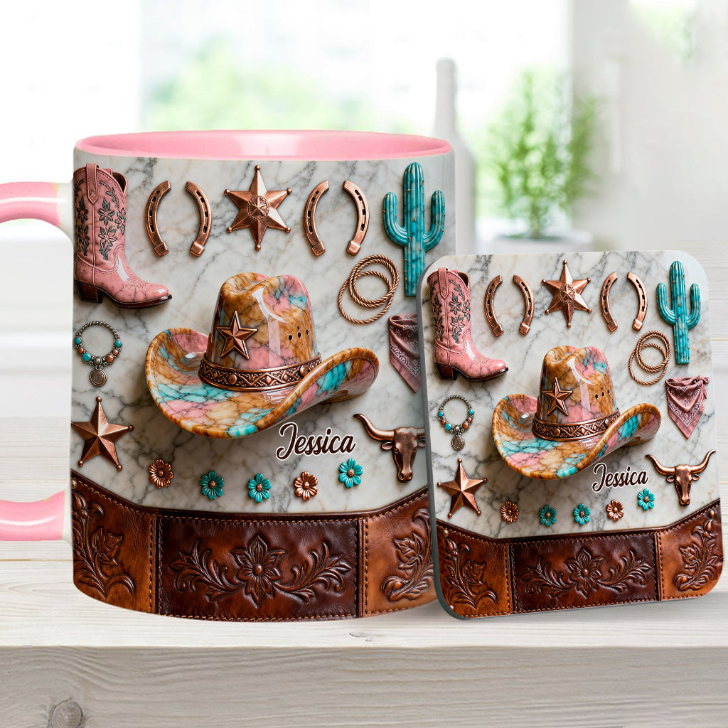 Mug et sous-verre personnalisés « Cowgirl forte »
