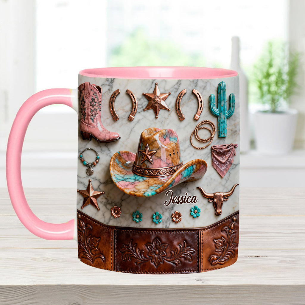 Mug et sous-verre personnalisés « Cowgirl forte »
