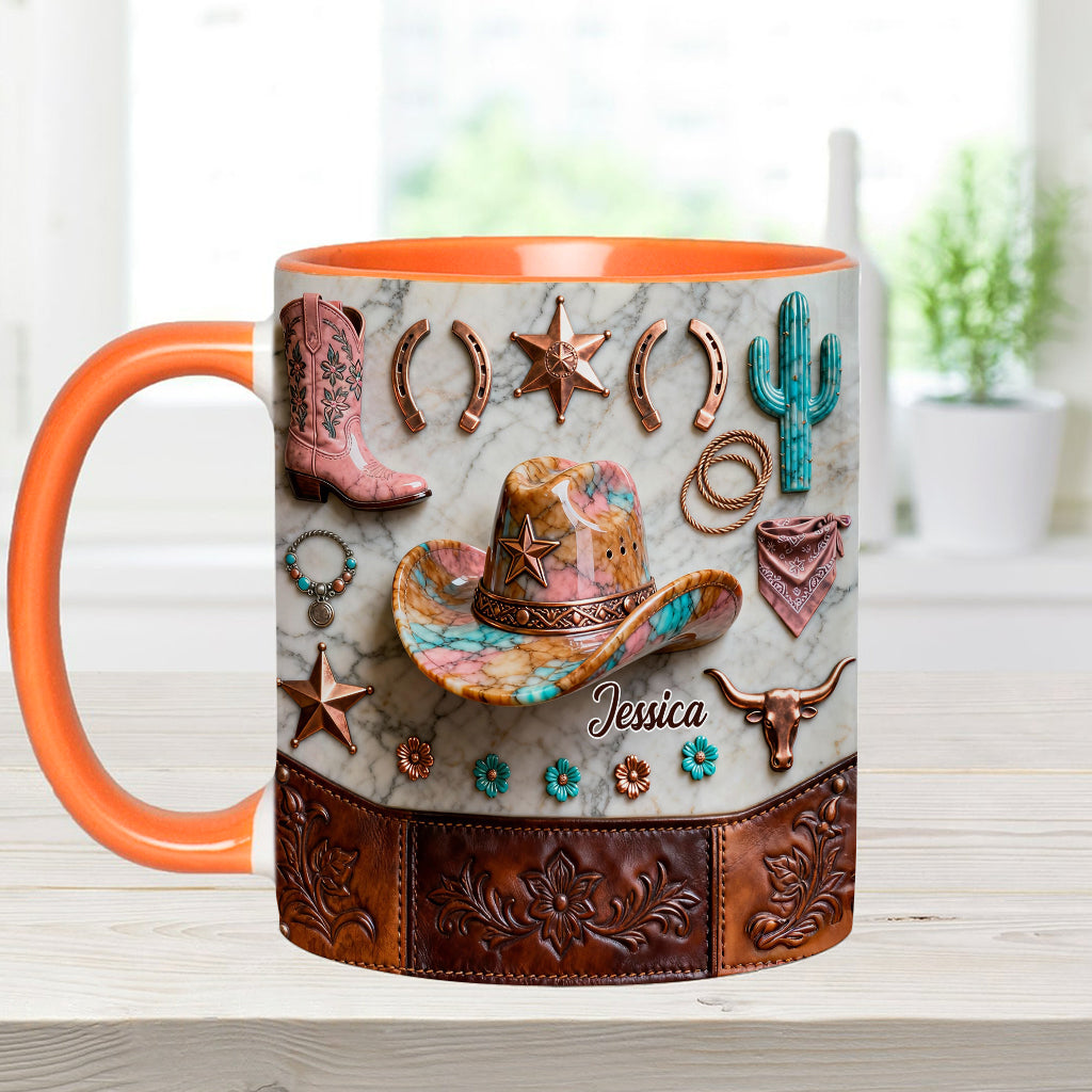 Mug et sous-verre personnalisés « Cowgirl forte »