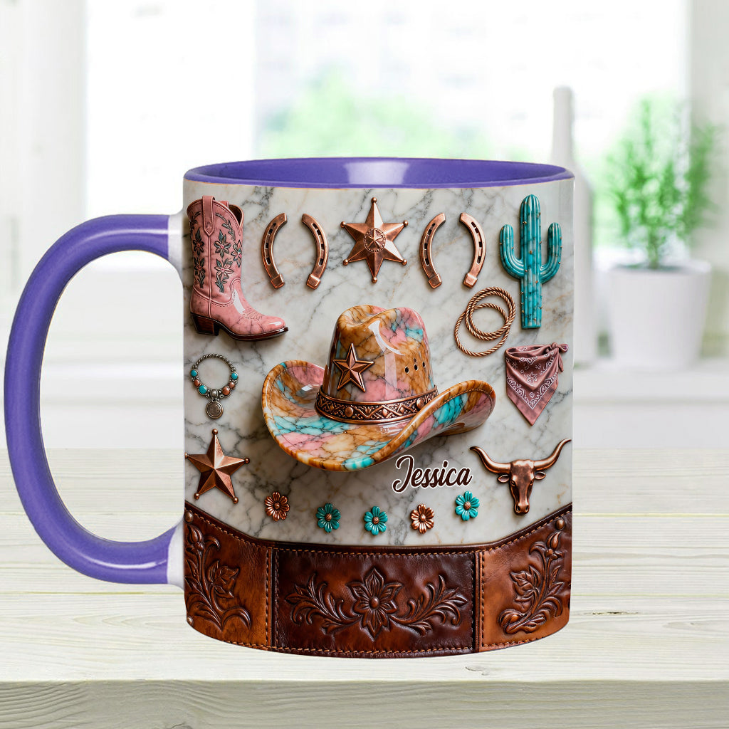 Mug et sous-verre personnalisés « Cowgirl forte »