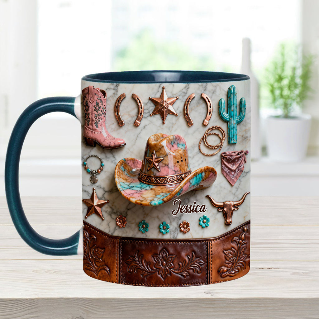 Mug et sous-verre personnalisés « Cowgirl forte »
