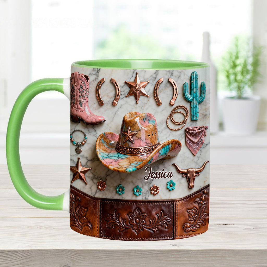 Mug et sous-verre personnalisés « Cowgirl forte »