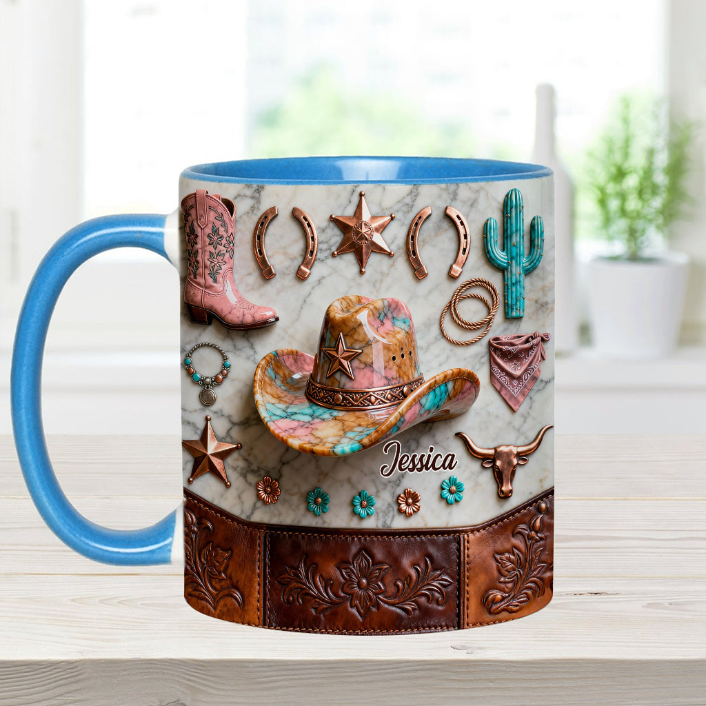 Mug et sous-verre personnalisés « Cowgirl forte »