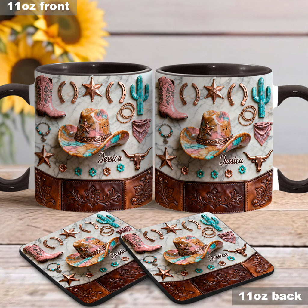 Mug et sous-verre personnalisés « Cowgirl forte »