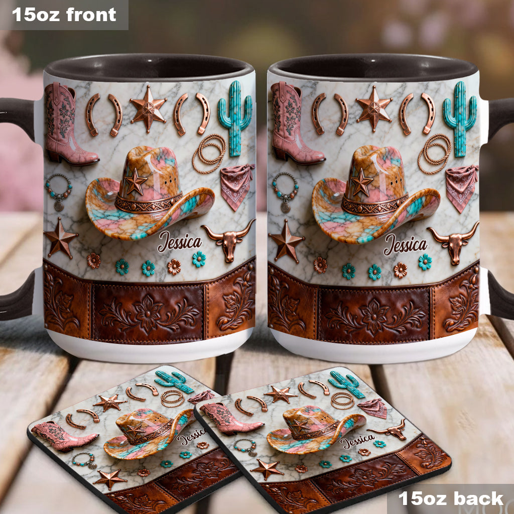 Mug et sous-verre personnalisés « Cowgirl forte »