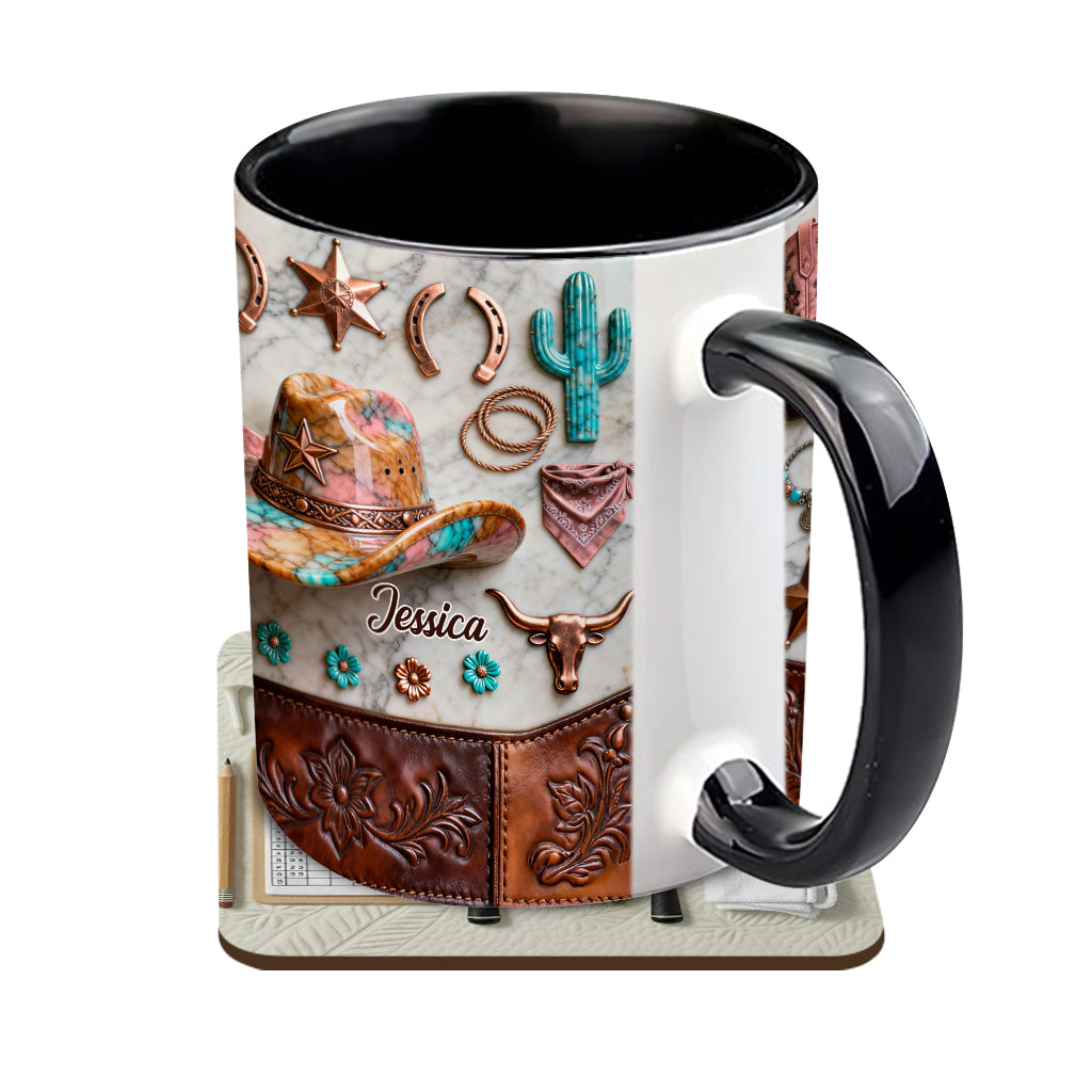 Mug et sous-verre personnalisés « Cowgirl forte »
