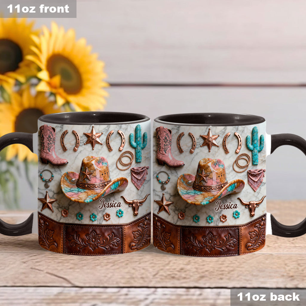 Mug et sous-verre personnalisés « Cowgirl forte »