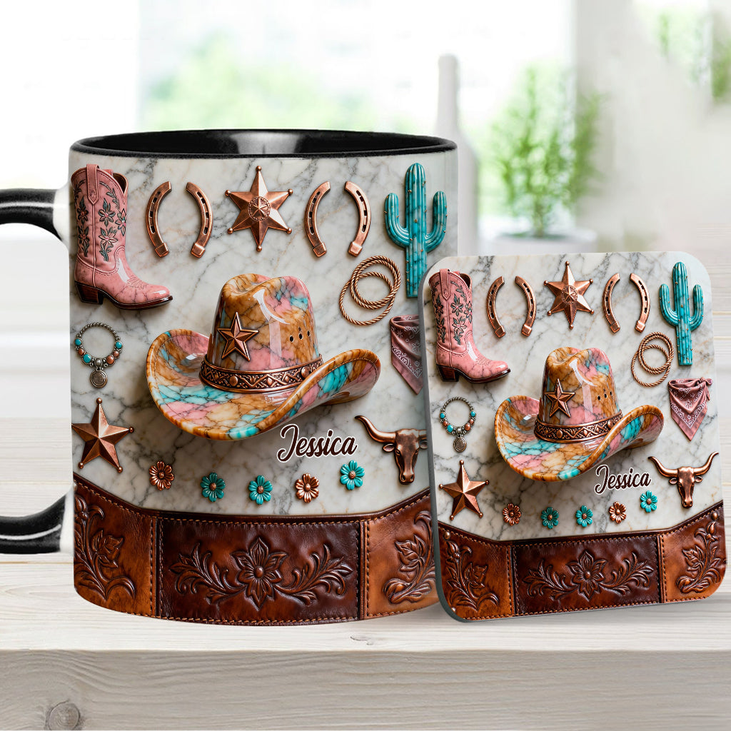 Mug et sous-verre personnalisés « Cowgirl forte »