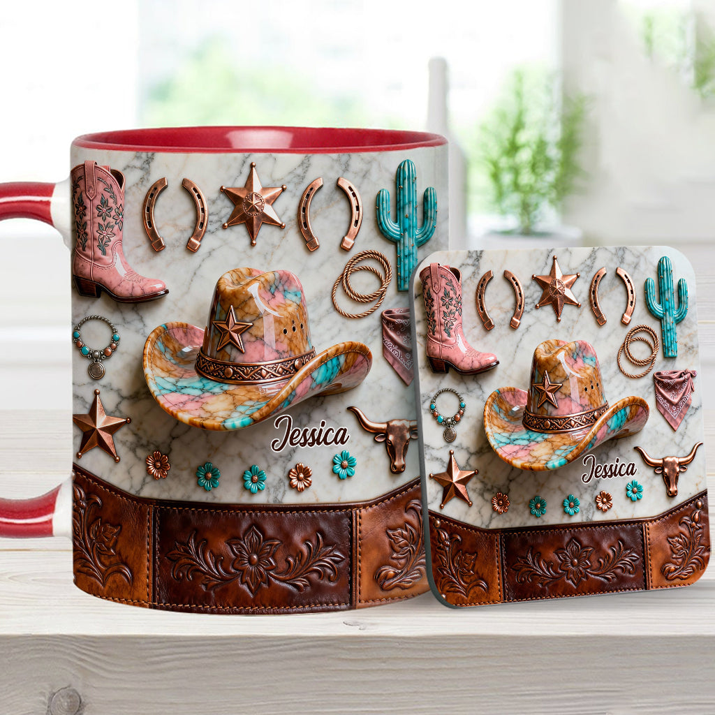 Mug et sous-verre personnalisés « Cowgirl forte »