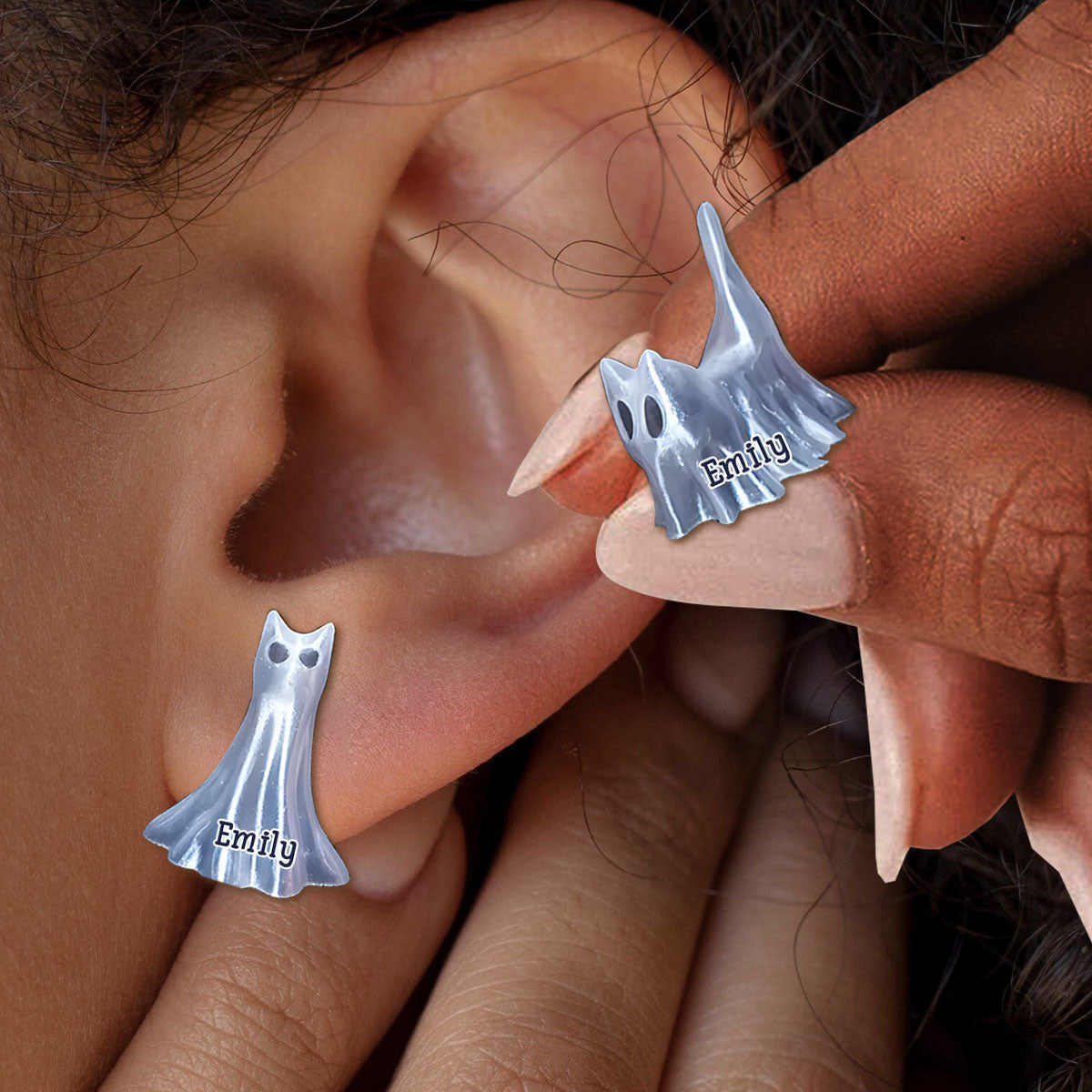Boucles d'oreilles personnalisées Halloween Chat mignon et effrayant