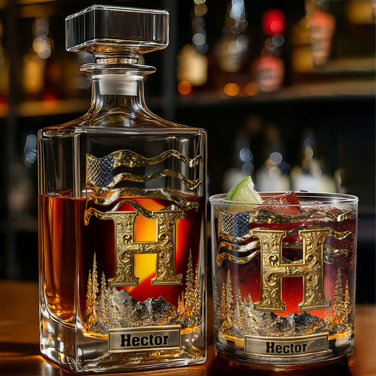 Initiales de l'alphabet pour les amateurs de whisky, bourbon... - Coffret carafe à whisky personnalisée