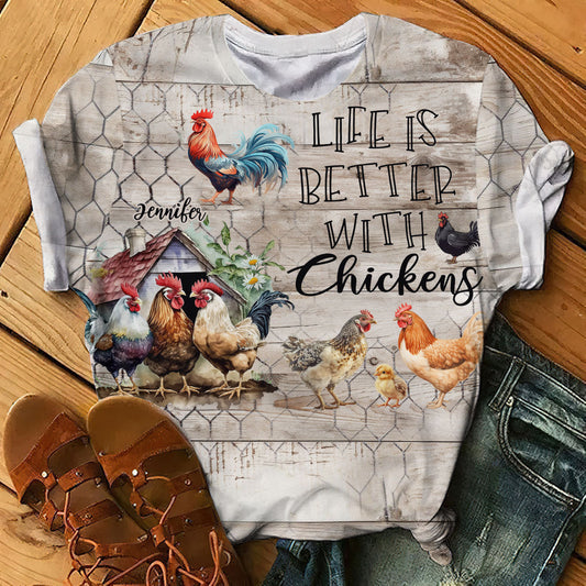 La vie est plus belle avec des poules - T-shirt personnalisé avec des poules