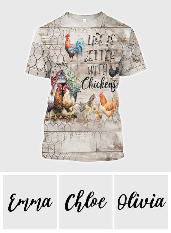 La vie est plus belle avec des poules - T-shirt personnalisé avec des poules