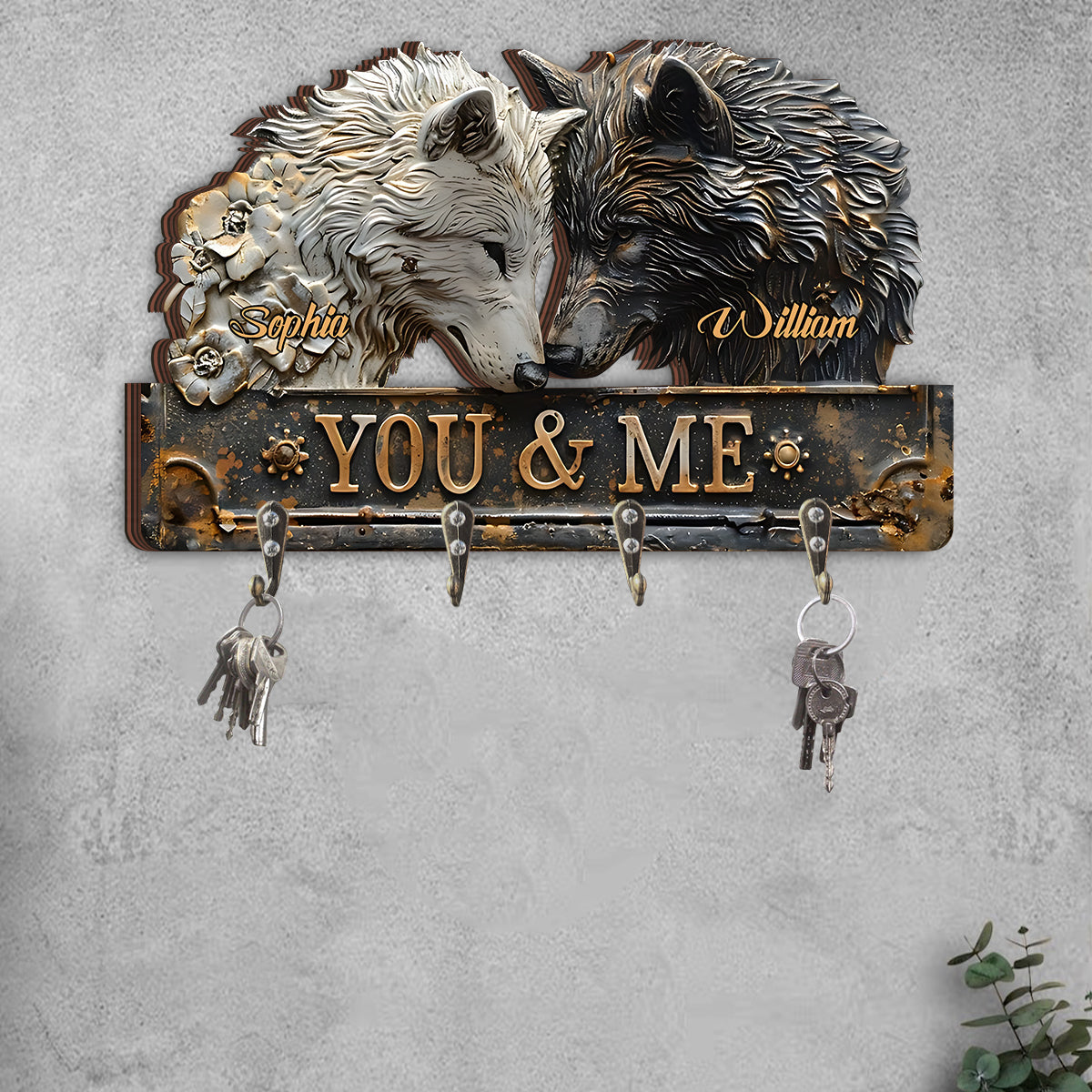 Toi et moi - Porte-clés personnalisé en forme de loup