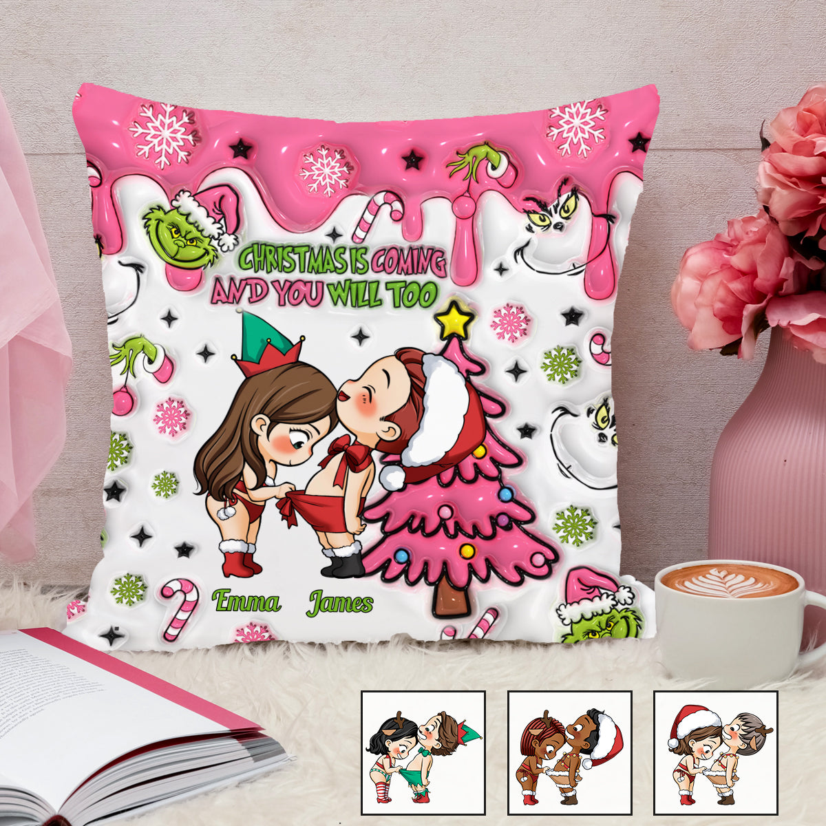 Noël approche - Coussin décoratif personnalisé pour couple