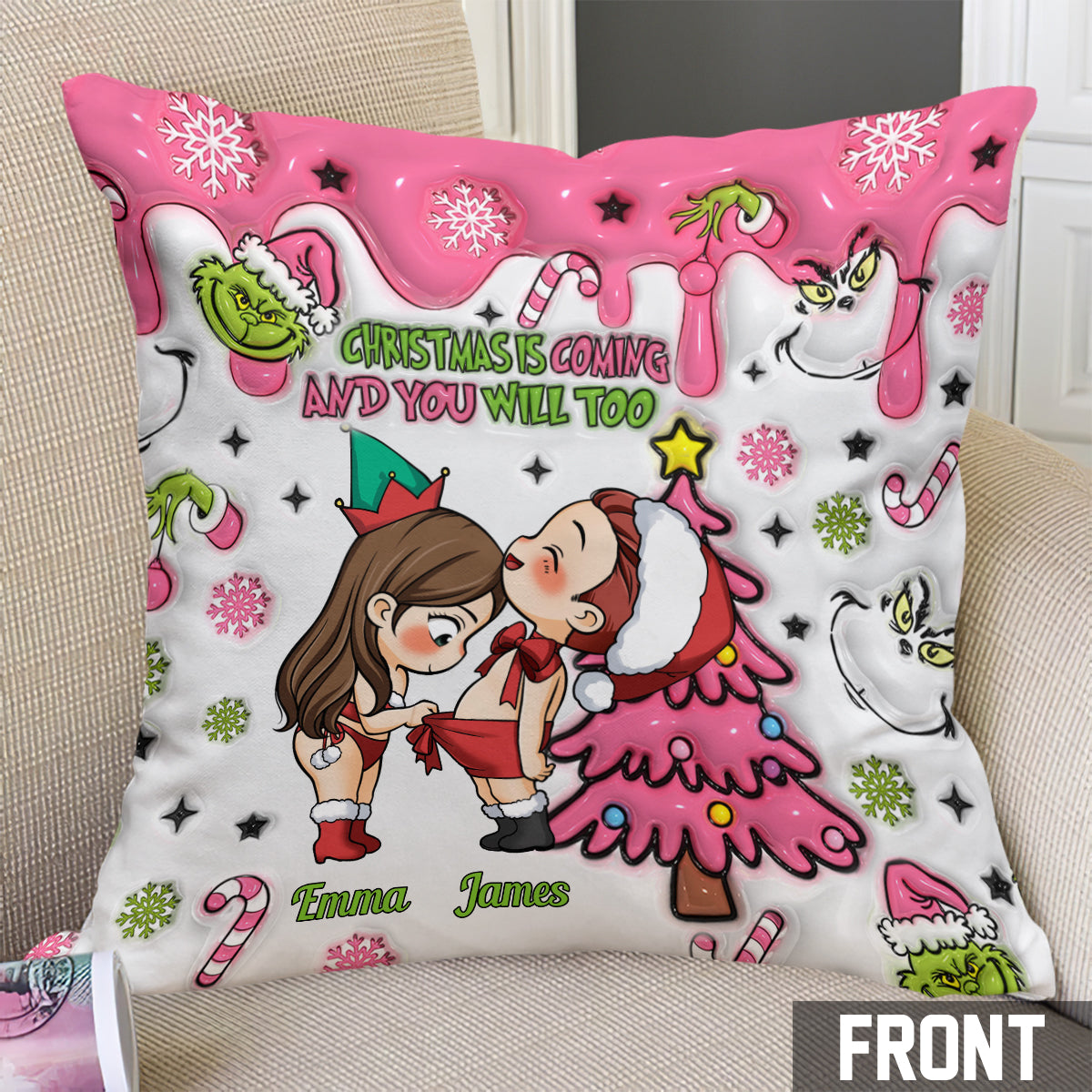 Noël approche - Coussin décoratif personnalisé pour couple