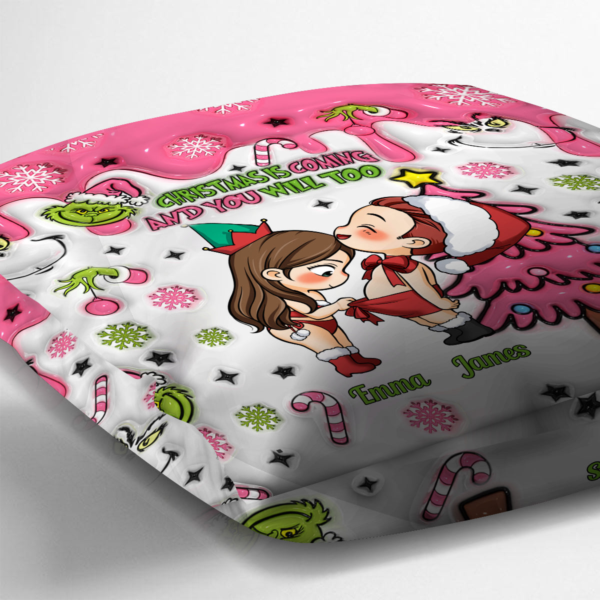 Noël approche - Coussin décoratif personnalisé pour couple