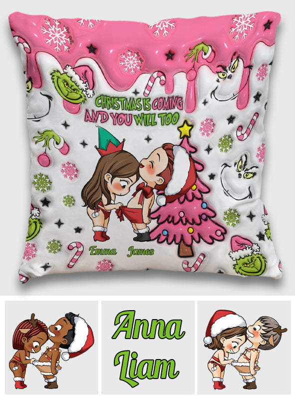 Noël approche - Coussin décoratif personnalisé pour couple
