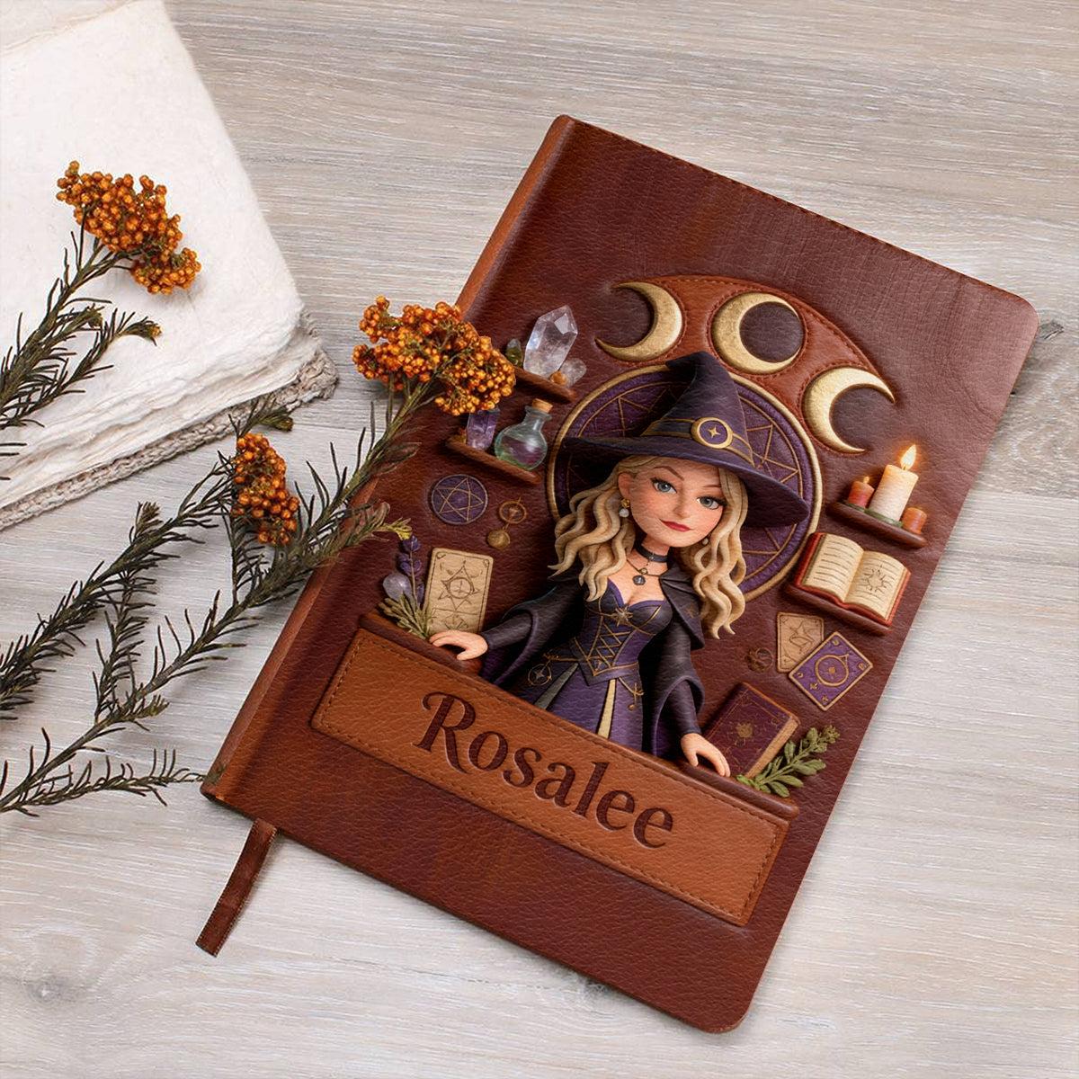 Journal en cuir personnalisé pour sorcière - Magical Witch