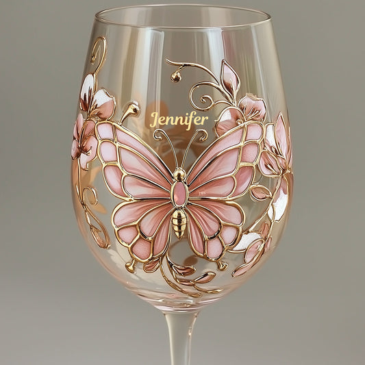 Verre à vin papillon rose personnalisé avec longue tige