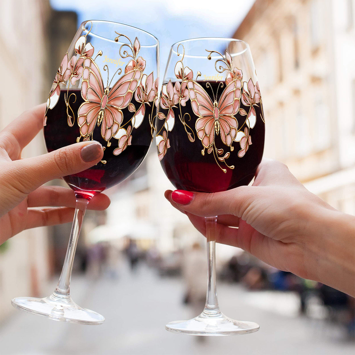 Pink Glass Butterfly - Personalized Butterfly Wine Glass With Long Stem