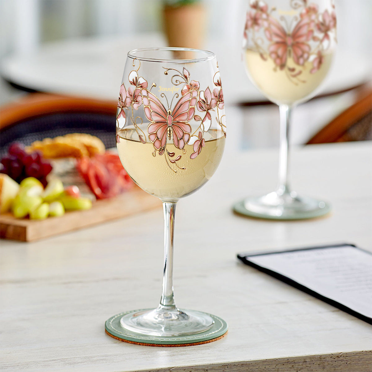 Pink Glass Butterfly - Personalized Butterfly Wine Glass With Long Stem