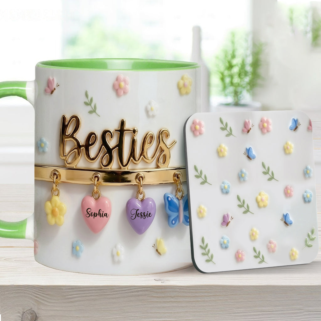 J'aimerais qu'on habite plus près. Cadeau idéal pour les meilleures amies : tasse et sous-verre personnalisés.