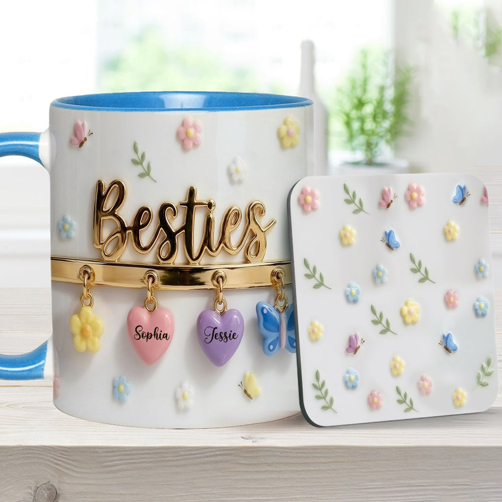 J'aimerais qu'on habite plus près. Cadeau idéal pour les meilleures amies : tasse et sous-verre personnalisés.