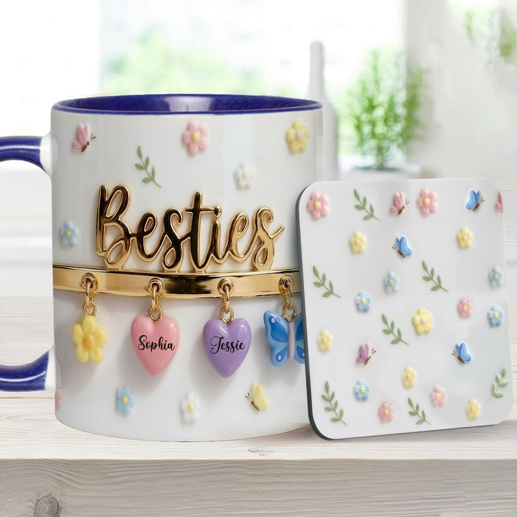 J'aimerais qu'on habite plus près. Cadeau idéal pour les meilleures amies : tasse et sous-verre personnalisés.