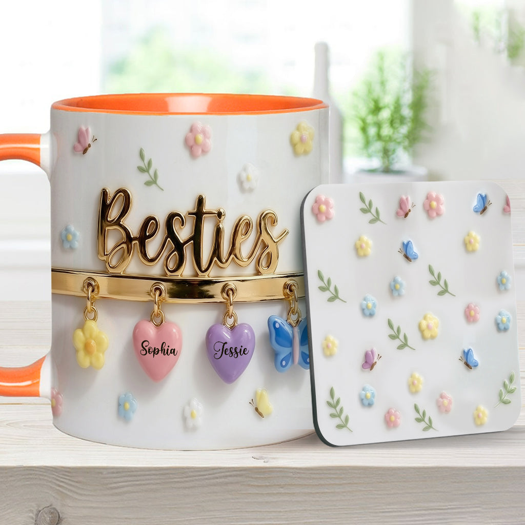 J'aimerais qu'on habite plus près. Cadeau idéal pour les meilleures amies : tasse et sous-verre personnalisés.