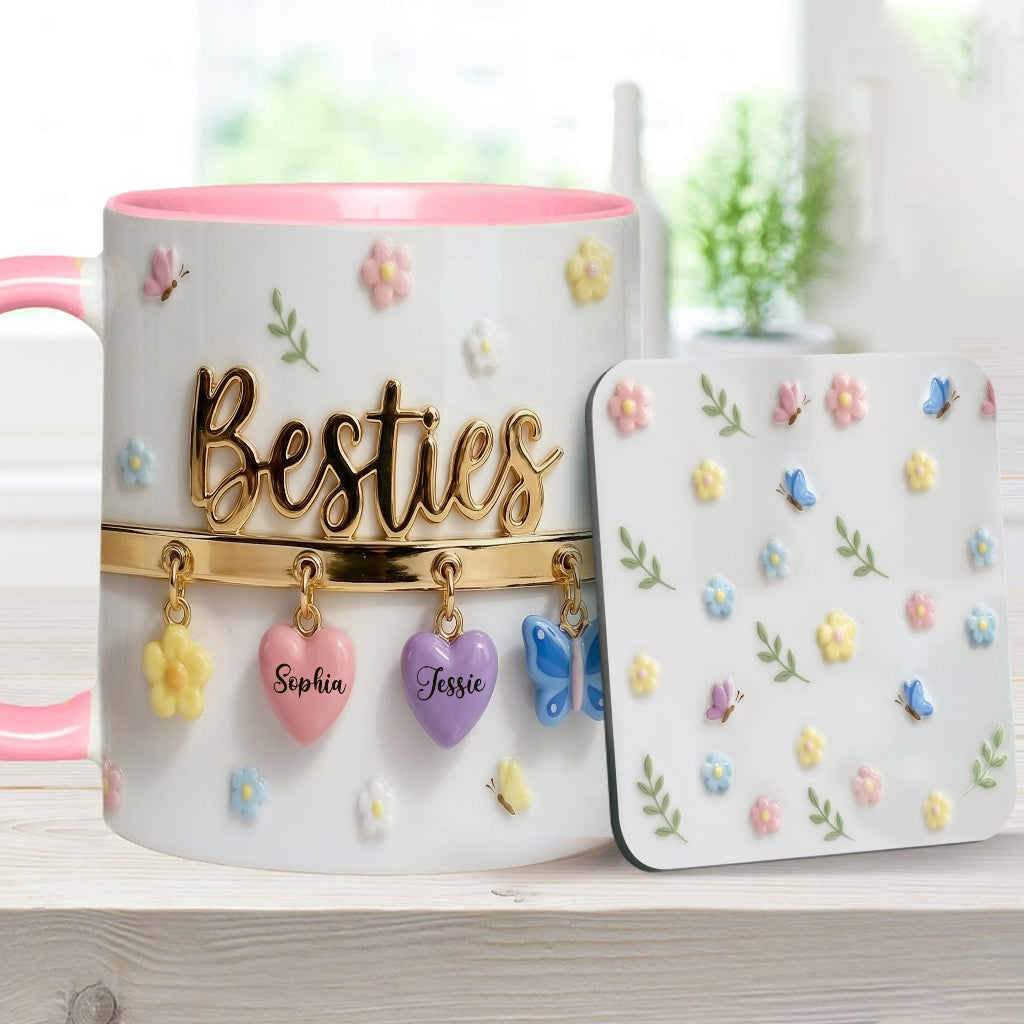 J'aimerais qu'on habite plus près. Cadeau idéal pour les meilleures amies : tasse et sous-verre personnalisés.