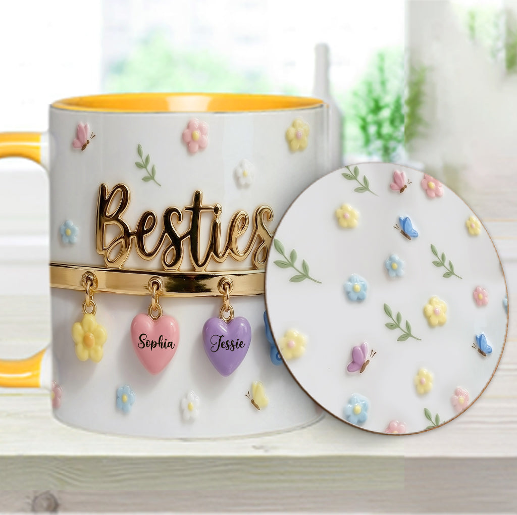 J'aimerais qu'on habite plus près. Cadeau idéal pour les meilleures amies : tasse et sous-verre personnalisés.
