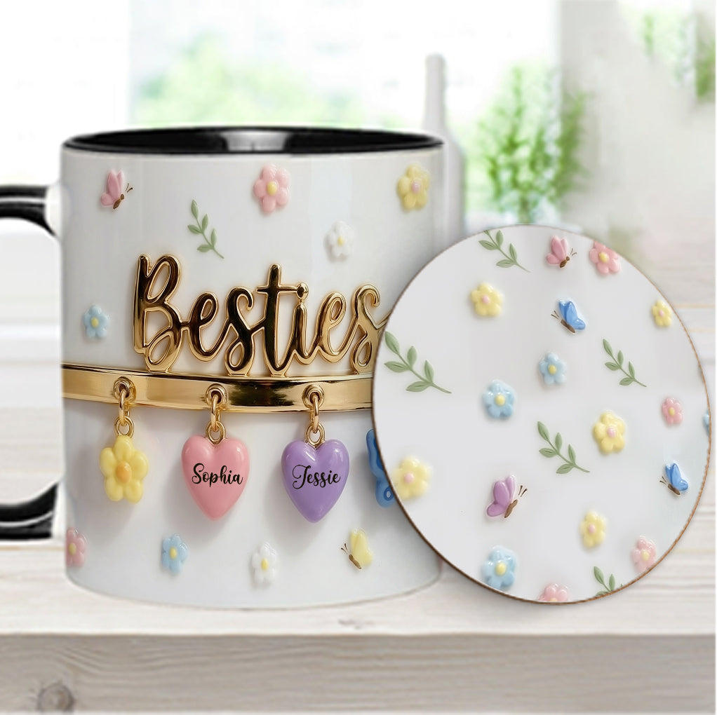 J'aimerais qu'on habite plus près. Cadeau idéal pour les meilleures amies : tasse et sous-verre personnalisés.