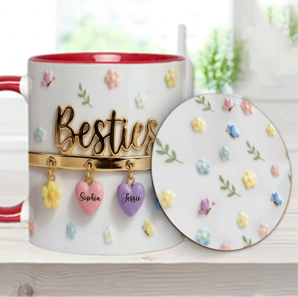 J'aimerais qu'on habite plus près. Cadeau idéal pour les meilleures amies : tasse et sous-verre personnalisés.