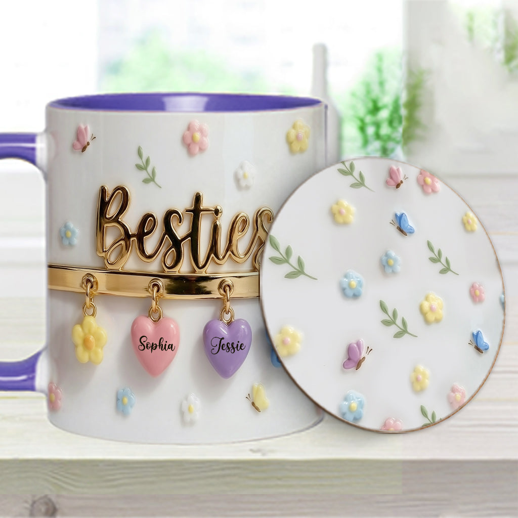 J'aimerais qu'on habite plus près. Cadeau idéal pour les meilleures amies : tasse et sous-verre personnalisés.