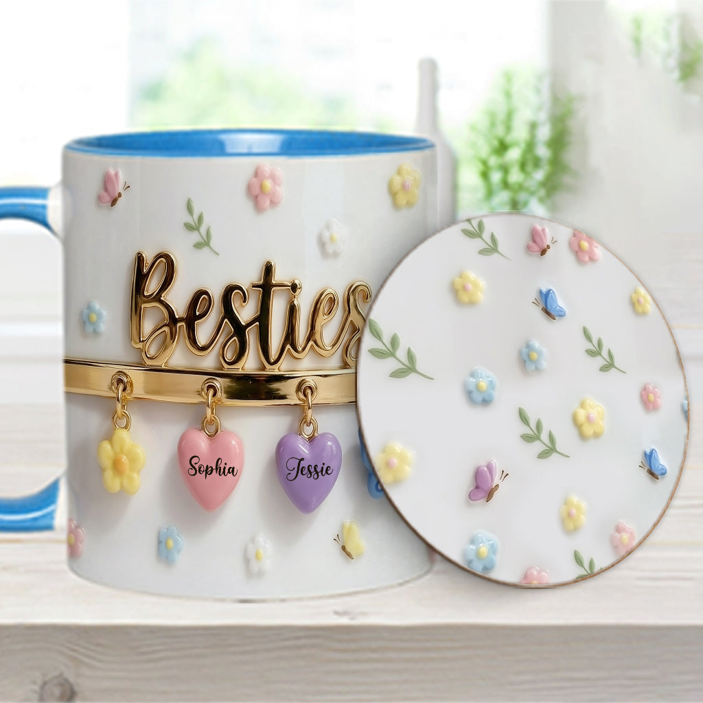 J'aimerais qu'on habite plus près. Cadeau idéal pour les meilleures amies : tasse et sous-verre personnalisés.
