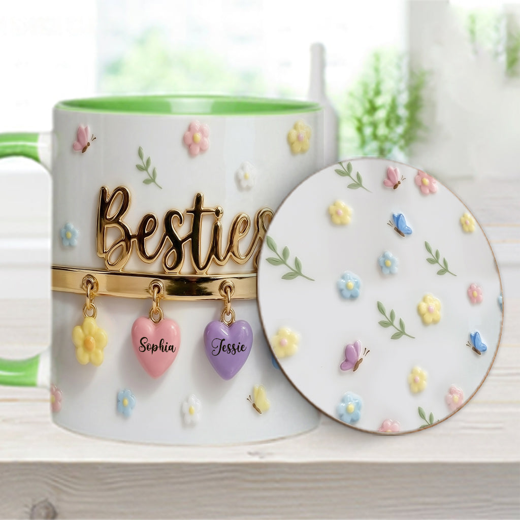 J'aimerais qu'on habite plus près. Cadeau idéal pour les meilleures amies : tasse et sous-verre personnalisés.