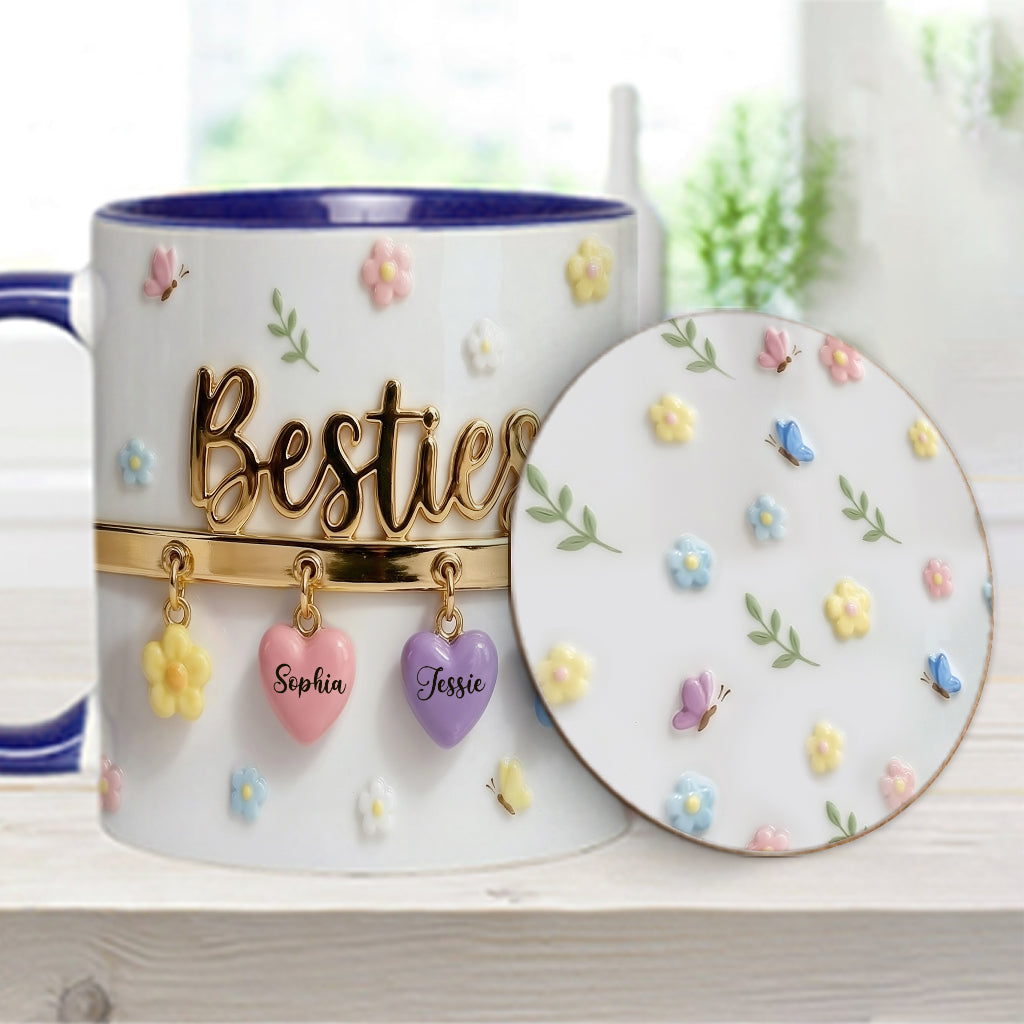 J'aimerais qu'on habite plus près. Cadeau idéal pour les meilleures amies : tasse et sous-verre personnalisés.