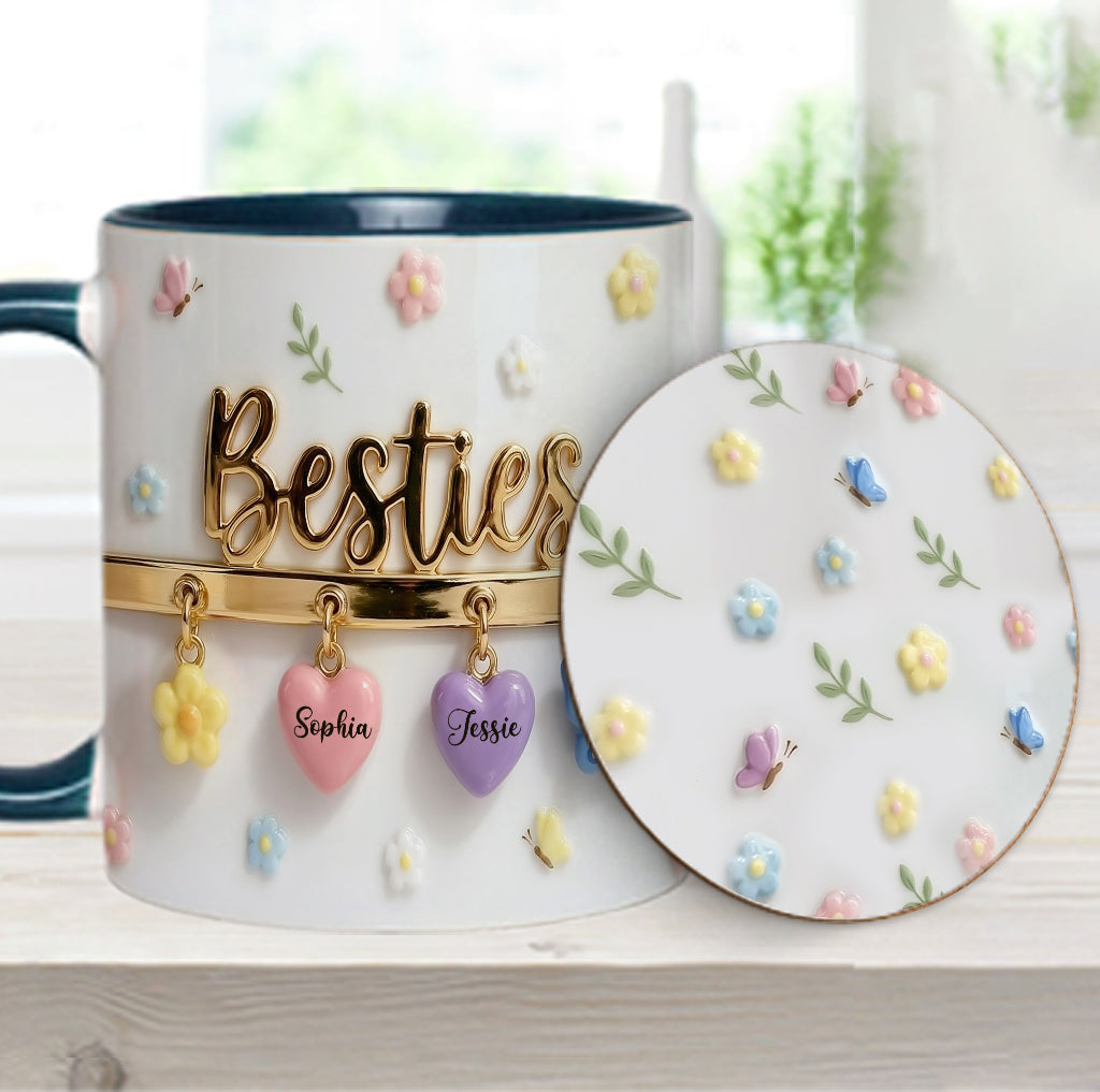 J'aimerais qu'on habite plus près. Cadeau idéal pour les meilleures amies : tasse et sous-verre personnalisés.
