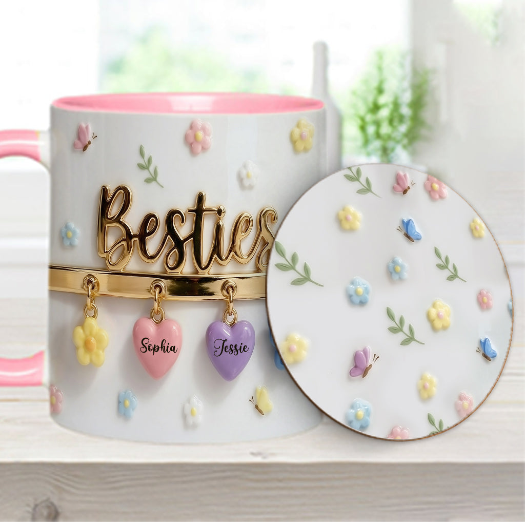 J'aimerais qu'on habite plus près. Cadeau idéal pour les meilleures amies : tasse et sous-verre personnalisés.