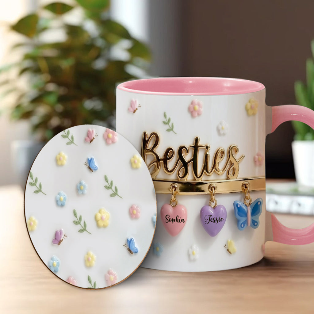 J'aimerais qu'on habite plus près. Cadeau idéal pour les meilleures amies : tasse et sous-verre personnalisés.