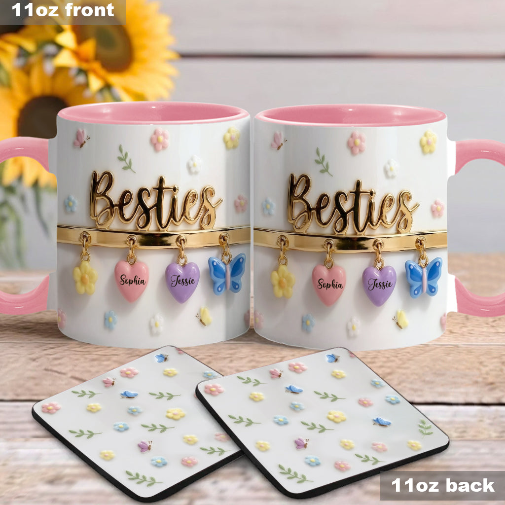 J'aimerais qu'on habite plus près. Cadeau idéal pour les meilleures amies : tasse et sous-verre personnalisés.