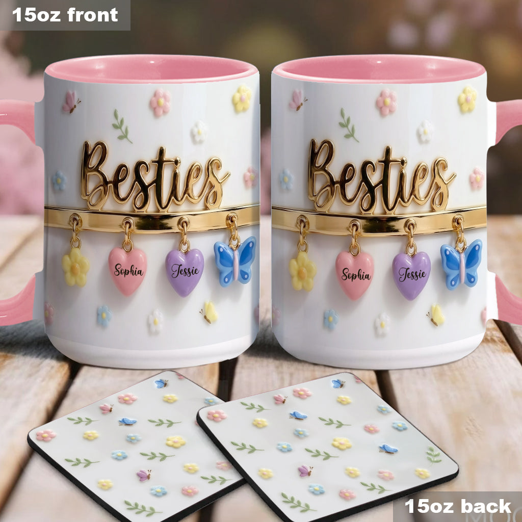 J'aimerais qu'on habite plus près. Cadeau idéal pour les meilleures amies : tasse et sous-verre personnalisés.