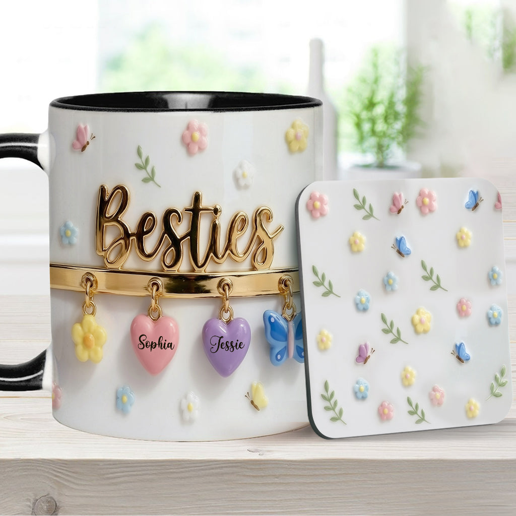 J'aimerais qu'on habite plus près. Cadeau idéal pour les meilleures amies : tasse et sous-verre personnalisés.
