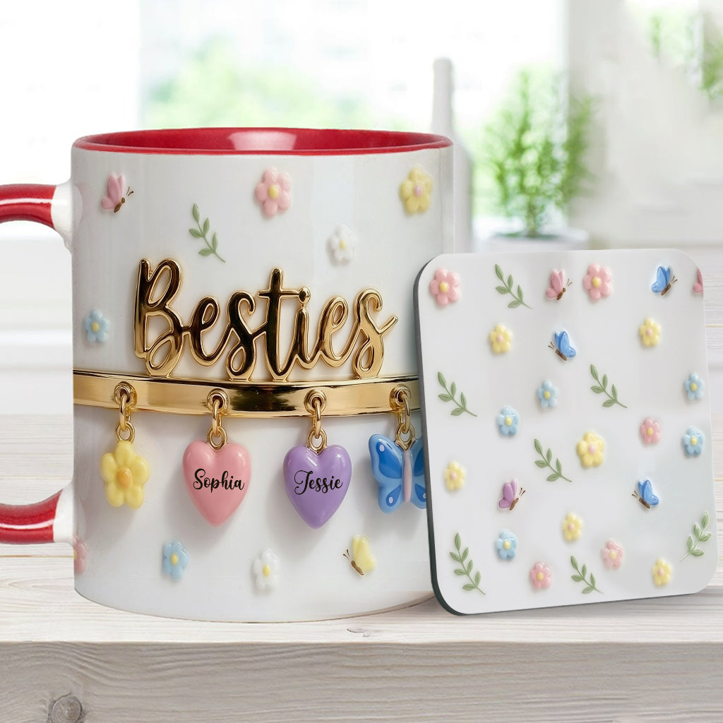 J'aimerais qu'on habite plus près. Cadeau idéal pour les meilleures amies : tasse et sous-verre personnalisés.