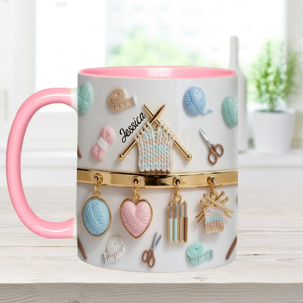 J'adore le crochet/tricot - Mug et sous-verre personnalisés avec motif crochet