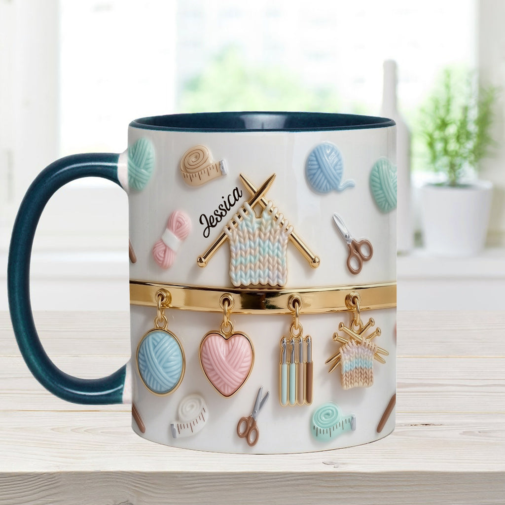 J'adore le crochet/tricot - Mug et sous-verre personnalisés avec motif crochet